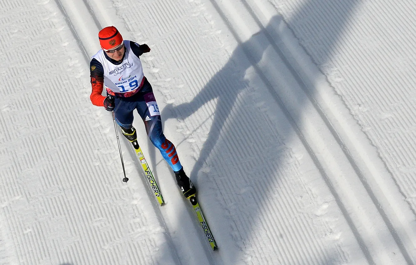 Photo wallpaper snow, track, shadow, Russia, Sochi 2014, ski race, Paralympics, three-time world champion