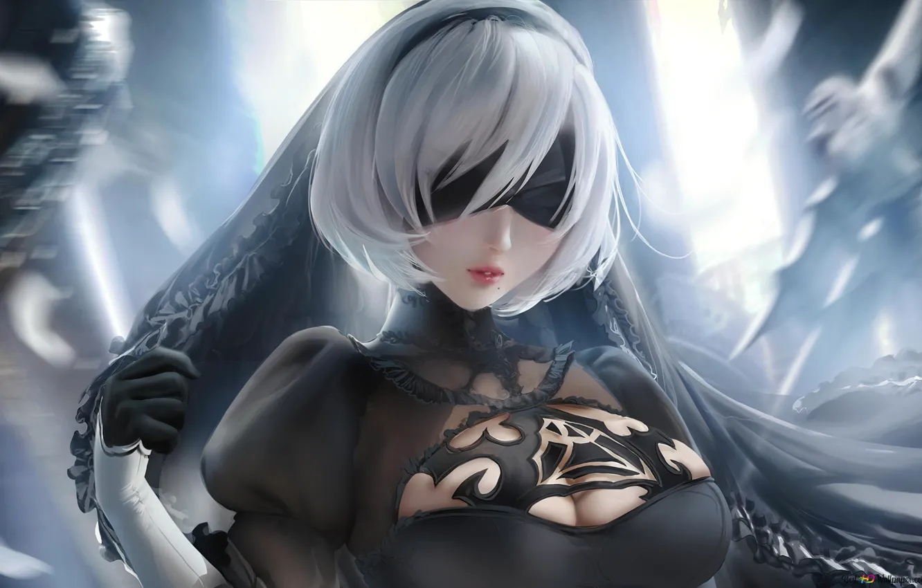 Photo wallpaper blonde, neckline, black dress, cleavage, white hair, big Breasts, bokeh, bokeh