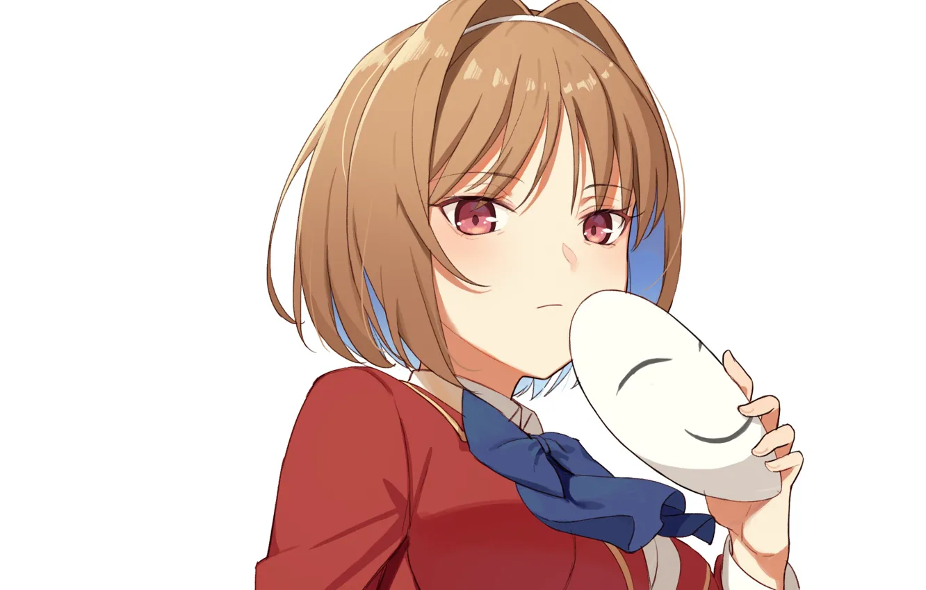 Photo wallpaper look, girl, mask, white background, gloomy, Youkoso Jitsuryoku Shijou Shugi no Kyoushitsu e, Welcome To …