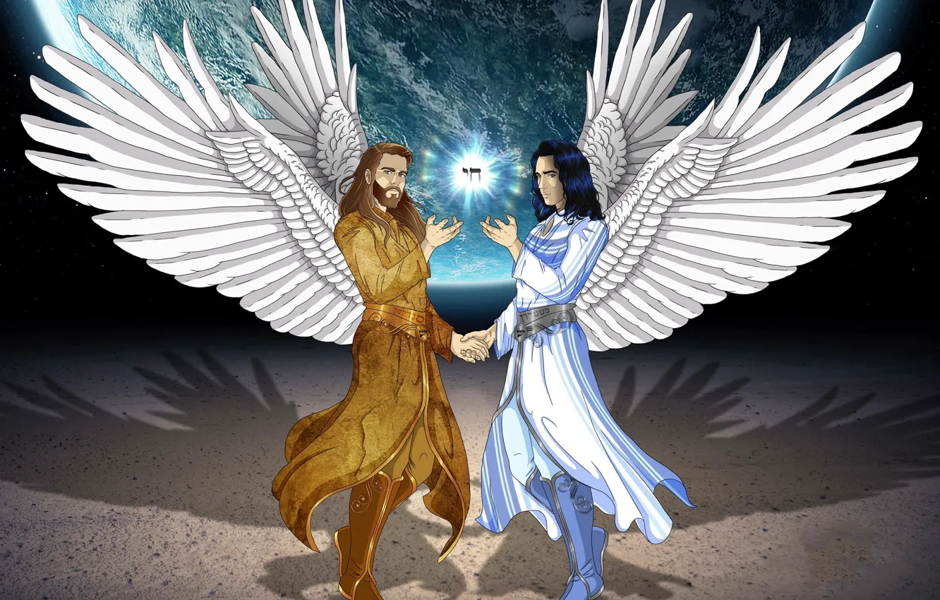 Photo wallpaper planet, angel, male