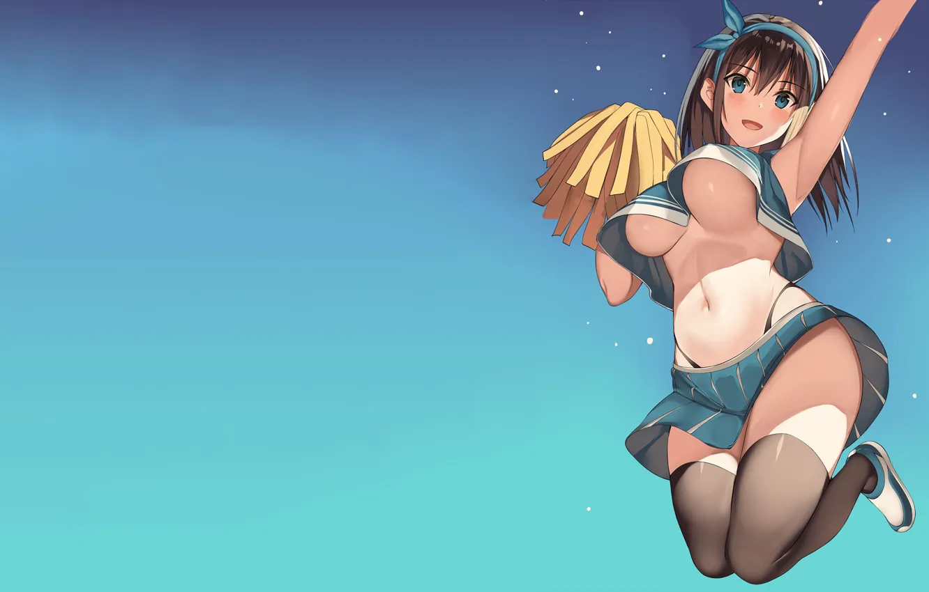 Photo wallpaper girl, anime, stockings, tits