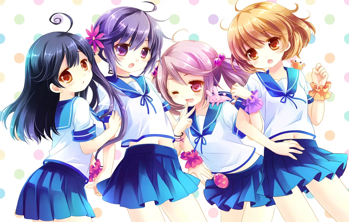 Photo wallpaper school uniform, pink hair, long hair, girls, anime, beautiful, red eyes, short hair