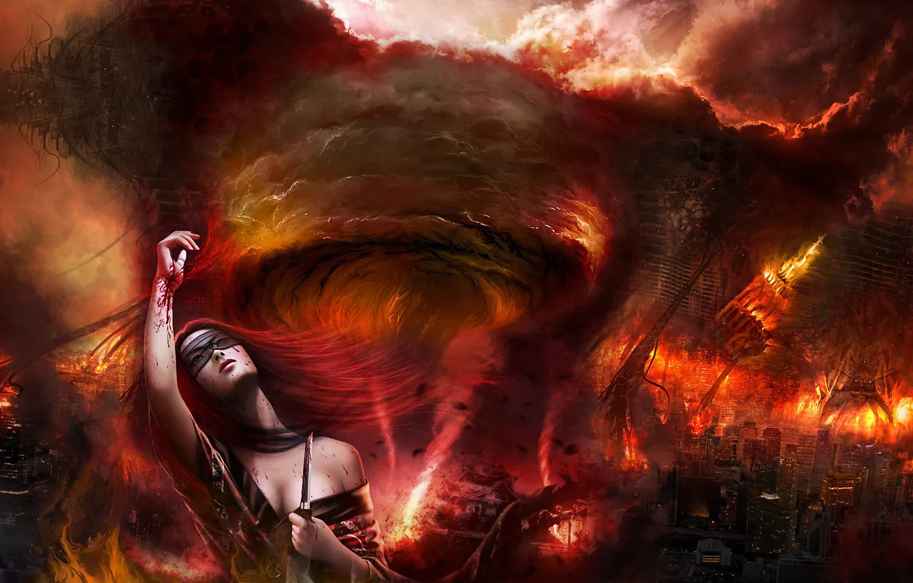 Photo wallpaper the city, Apocalypse, tornado, destruction