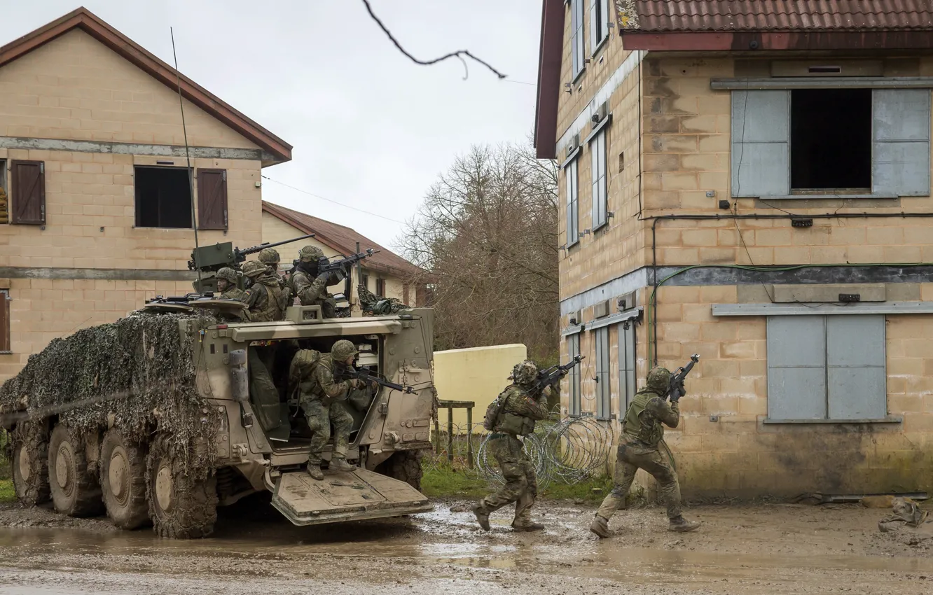 Photo wallpaper home, soldiers, exercises, armored vehicle