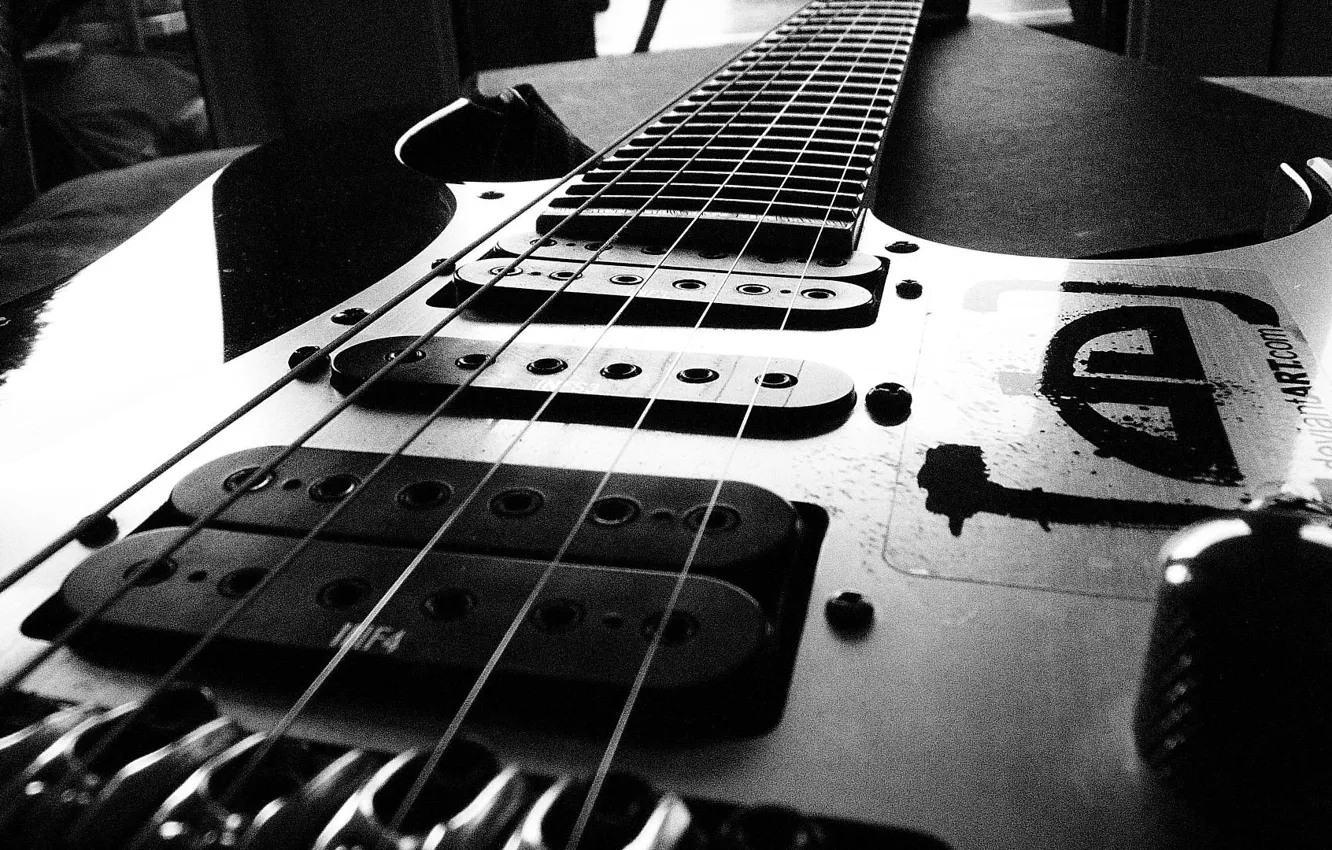 Photo wallpaper strings, black, electric guitar, pickups