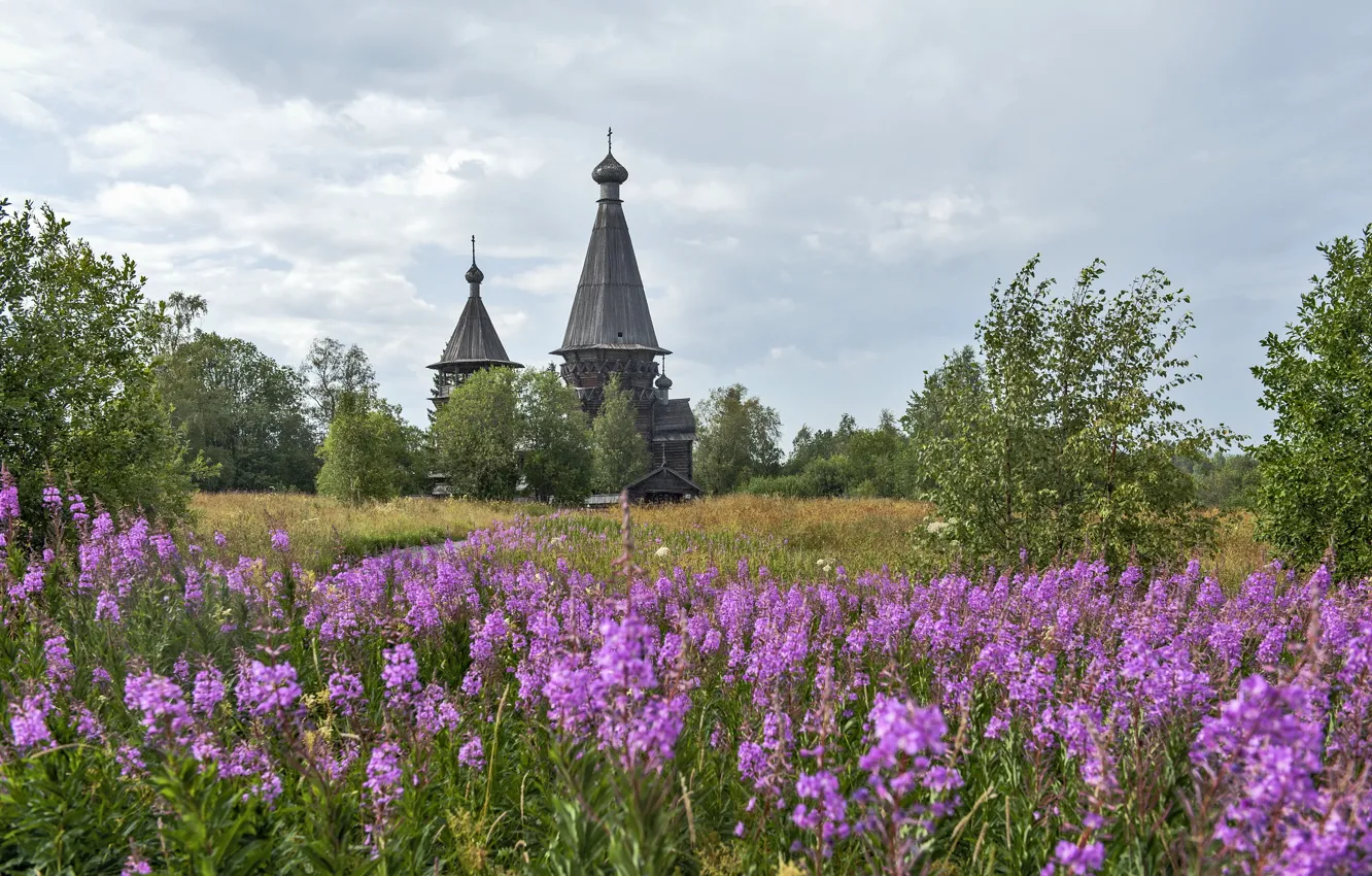 Photo wallpaper landscape, nature, Church, temple, Orthodoxy, Leningrad oblast, gimreka