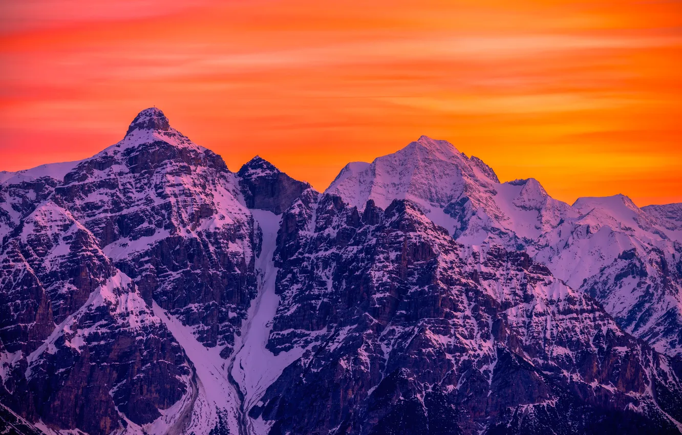 Photo wallpaper sunset, mountains, peak, Mountain peaks