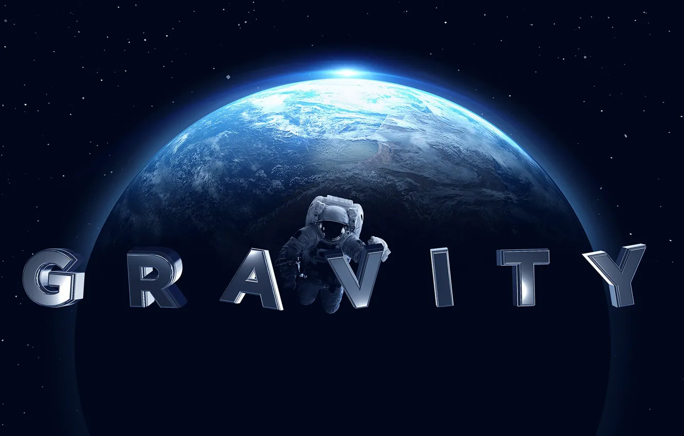 Photo wallpaper space, stars, earth, planet, satellite, the suit, orbit, gravity