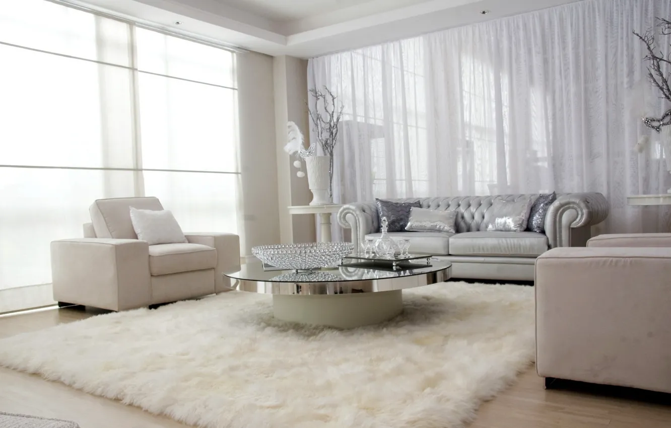 Photo wallpaper white, design, room, sofa, carpet, interior, chair