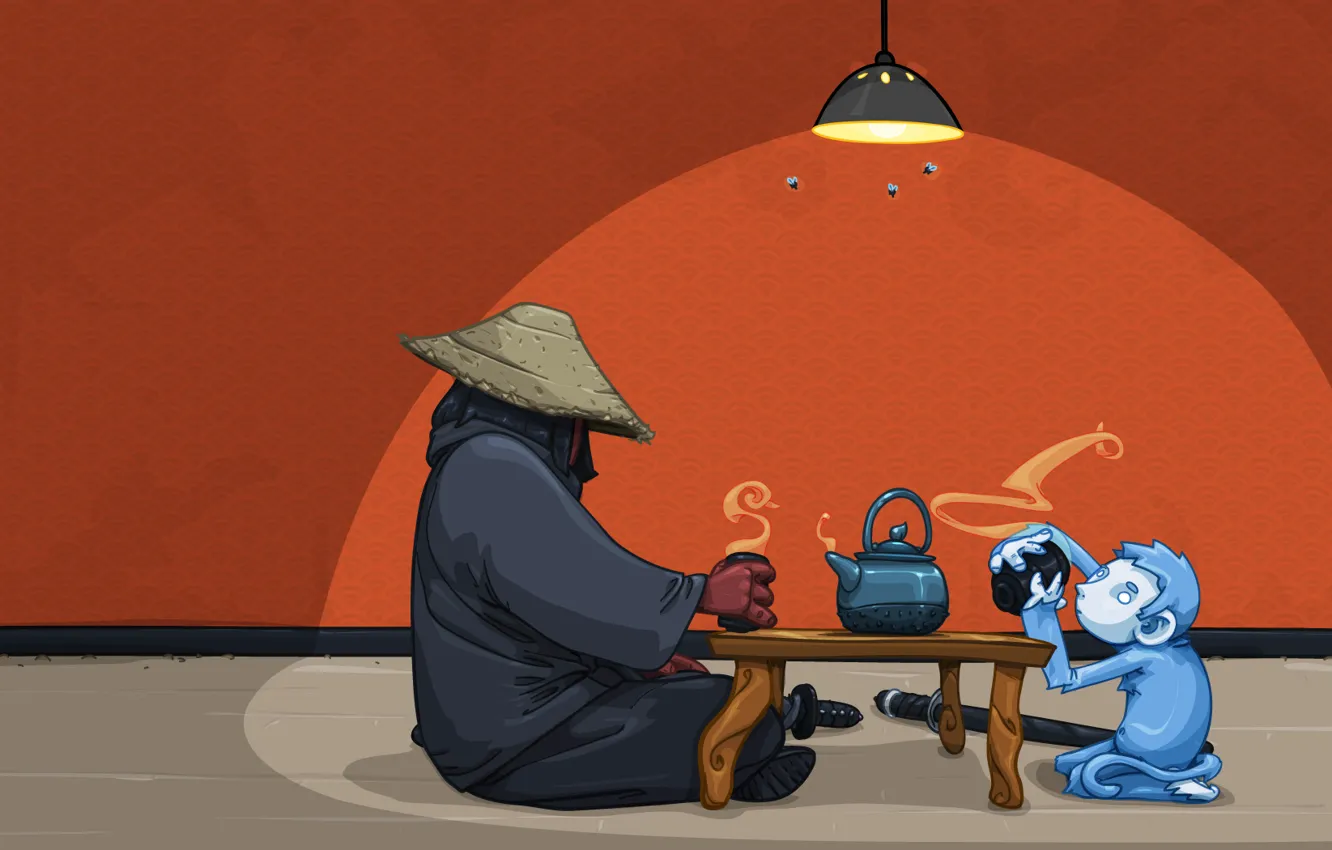 Photo wallpaper room, katana, warrior, the tea party, monkey
