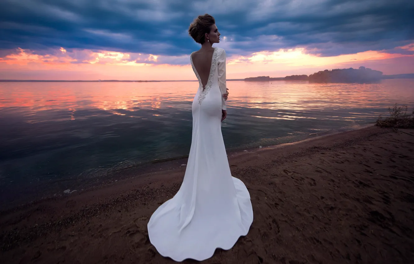 Photo wallpaper style, shore, model, dress, the bride