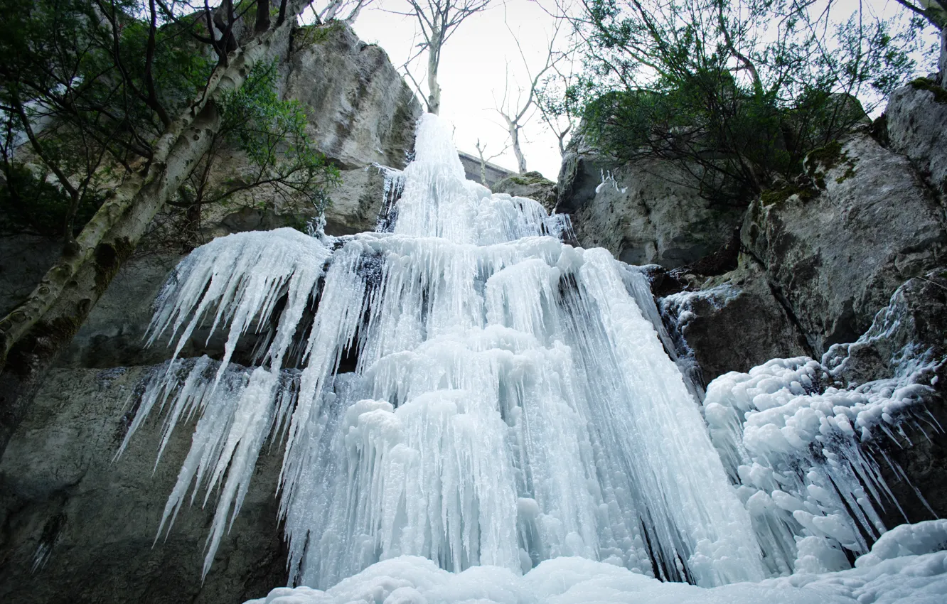 Photo wallpaper winter, rocks, waterfall, ice, Nature, winter, waterfall, frozen
