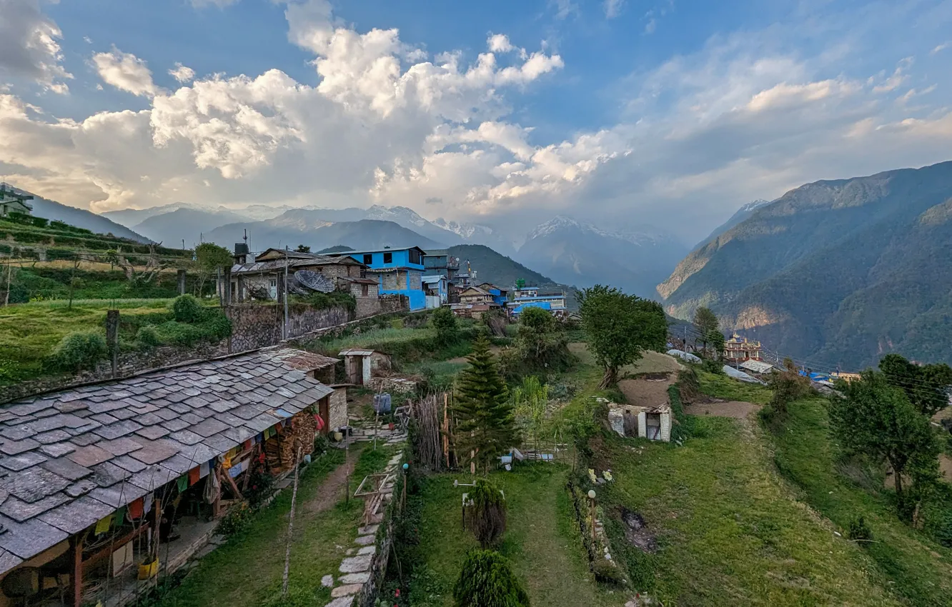 Photo wallpaper mountains, Nepal, Nepal, Kathmandu, Kathmandu, Pixel 7 pro sample photo, mountain settlement, A village in …