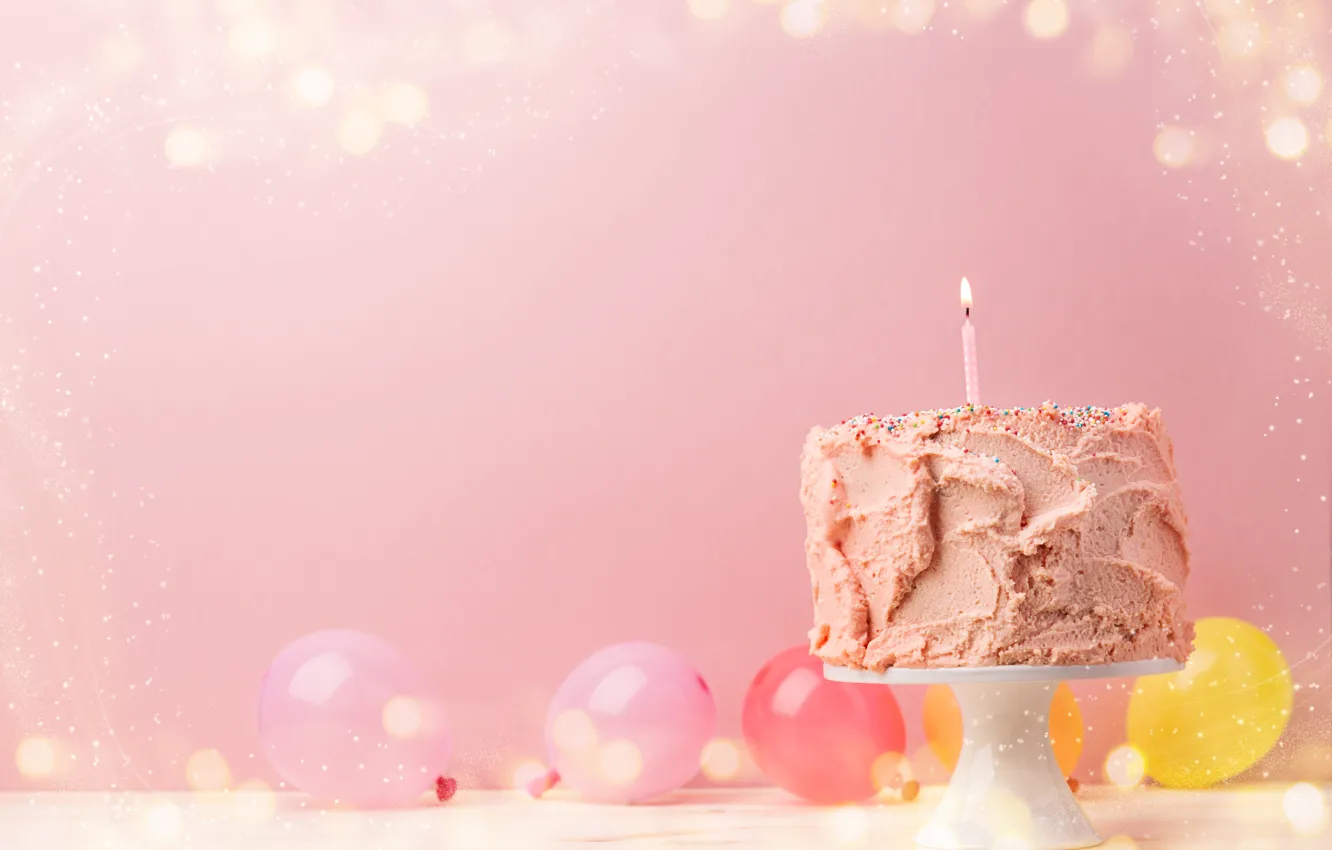 Photo wallpaper birthday, holiday, balls, candles, cake