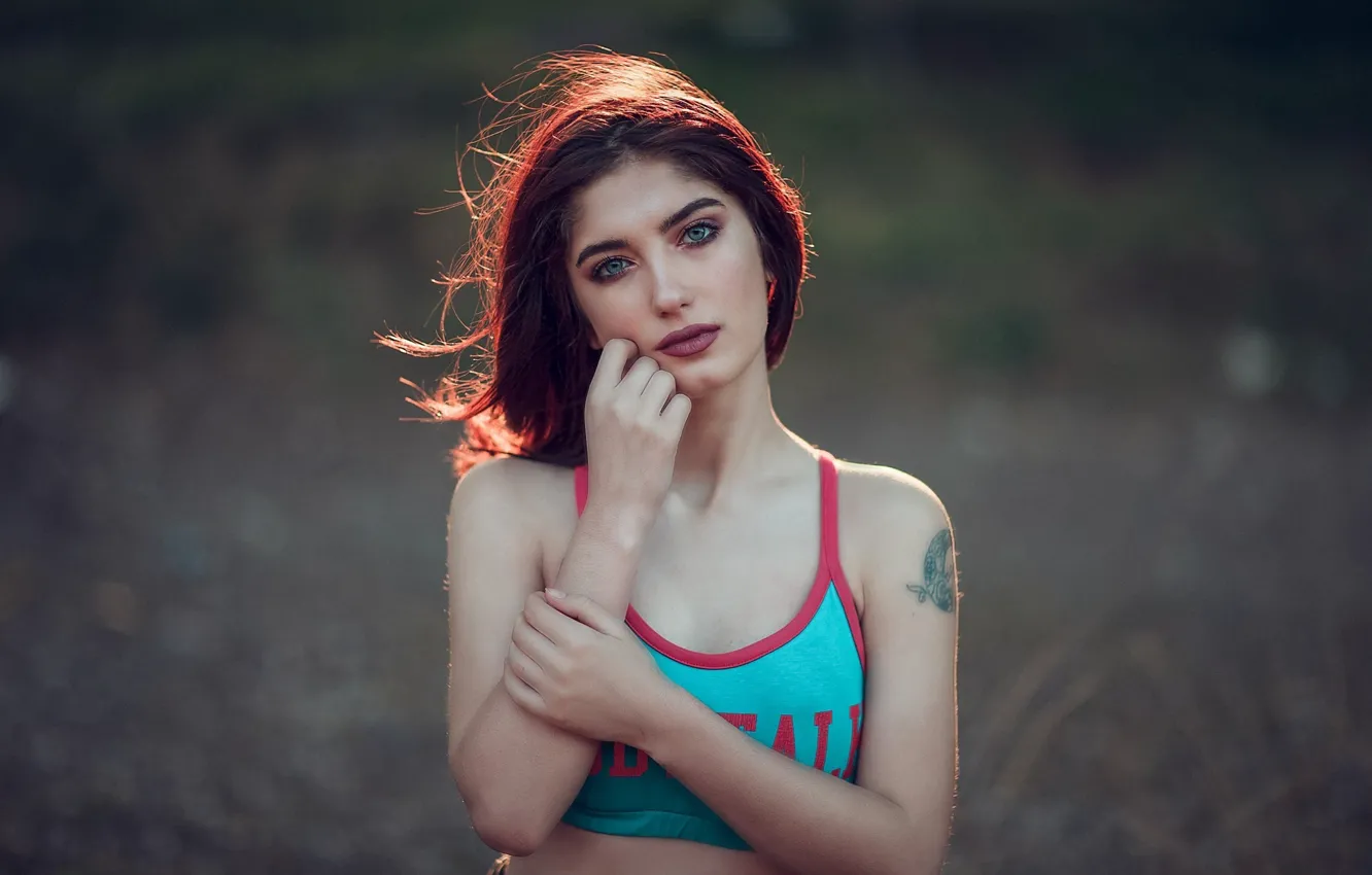 Photo wallpaper look, the sun, background, portrait, makeup, hairstyle, brown hair, t-shirt