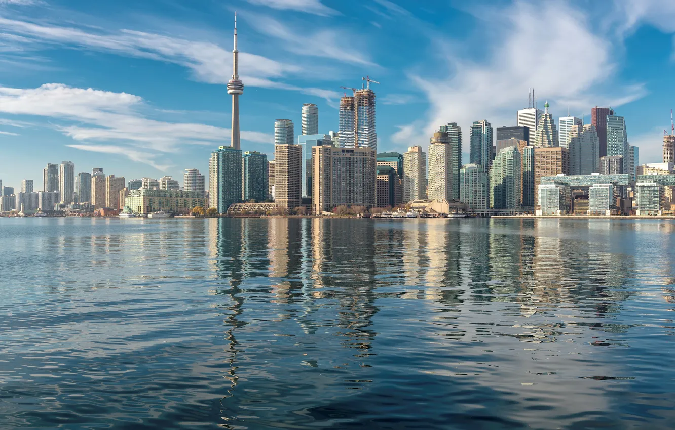 Photo wallpaper tower, sunset, water, view, skyscraper, urban, toronto, travel