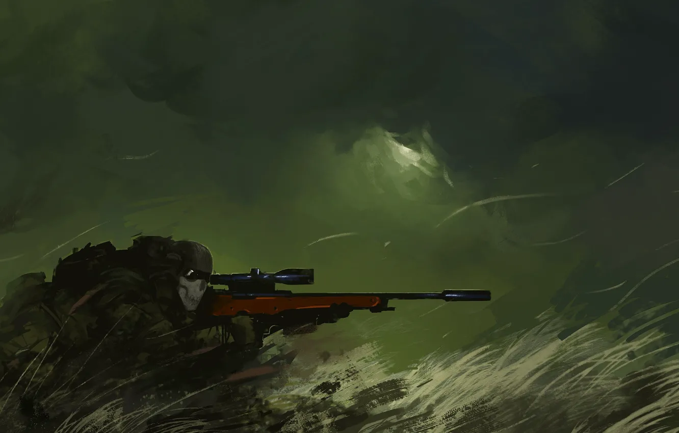 Photo wallpaper mask, art, soldiers, sniper, sniper rifle