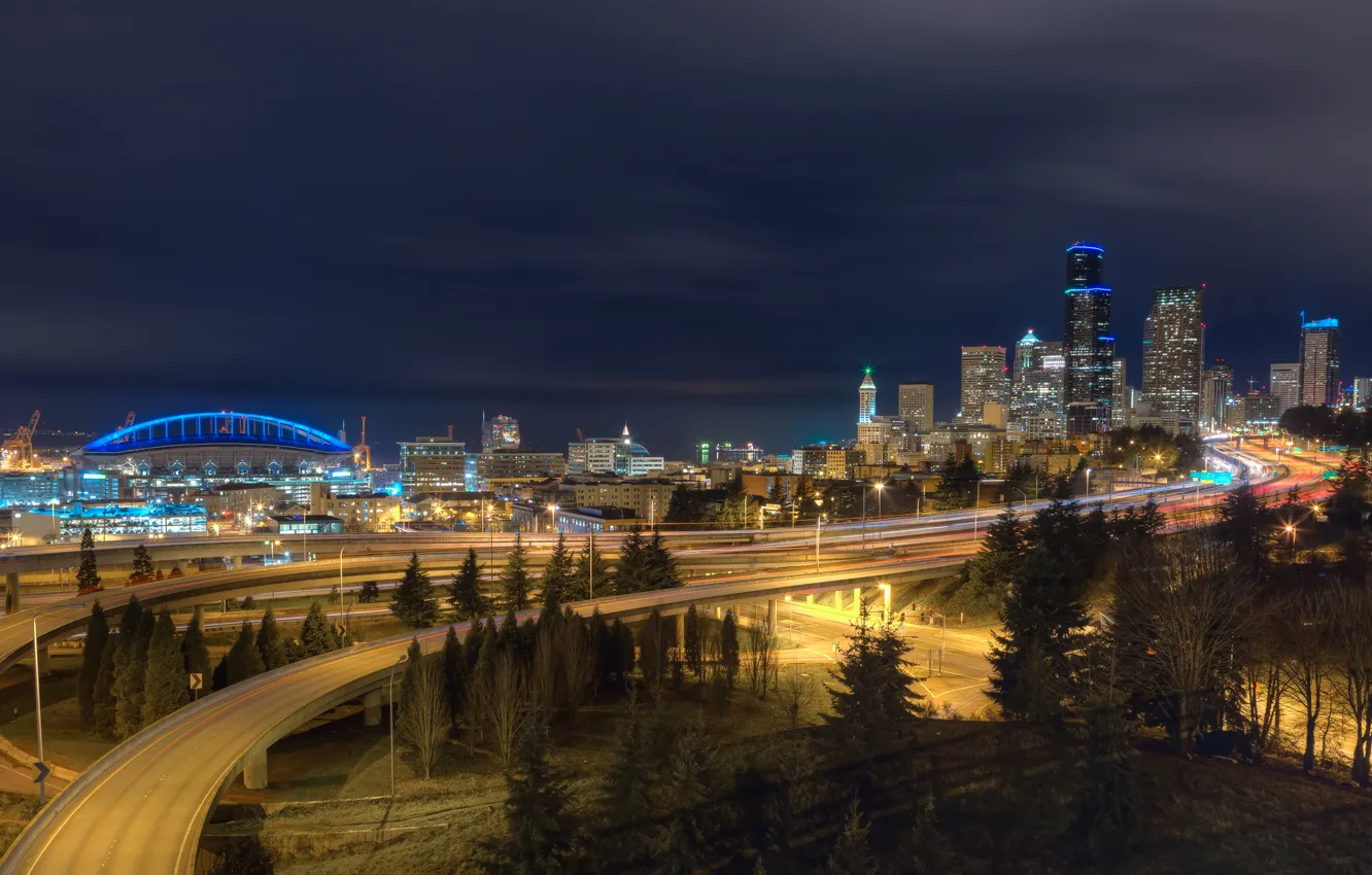Photo wallpaper Seattle, USA, night city, Seatle
