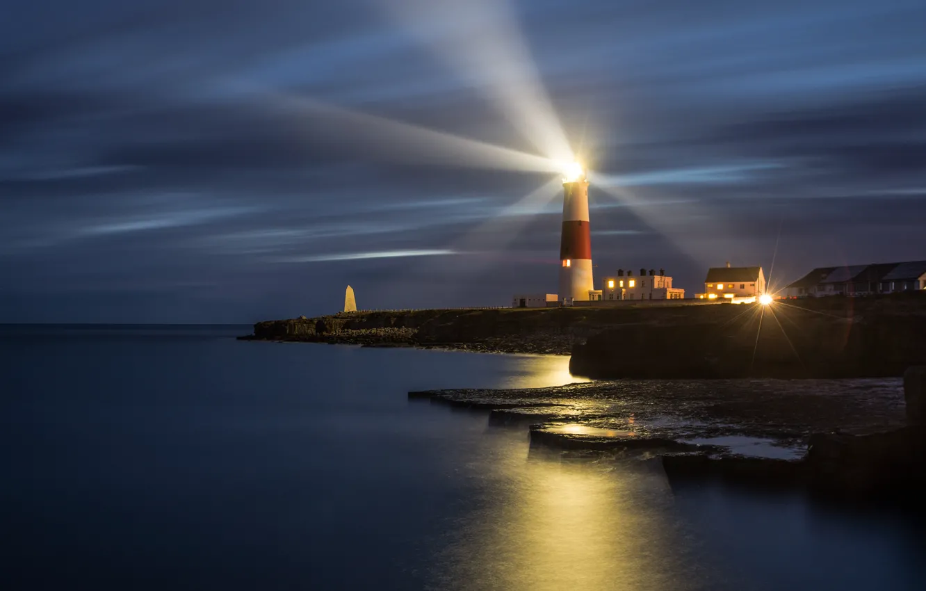 Photo wallpaper lights, lighthouse, UK, Dorset, Dorset, Isle of Portland, Portland Bill Lighthouse