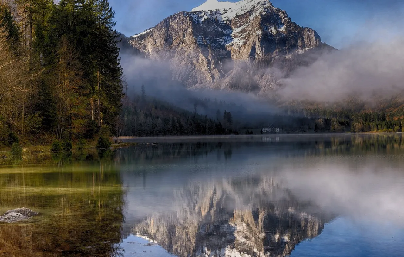 Photo wallpaper clouds, landscape, mountains, nature, lake, Austria, Langbathseen