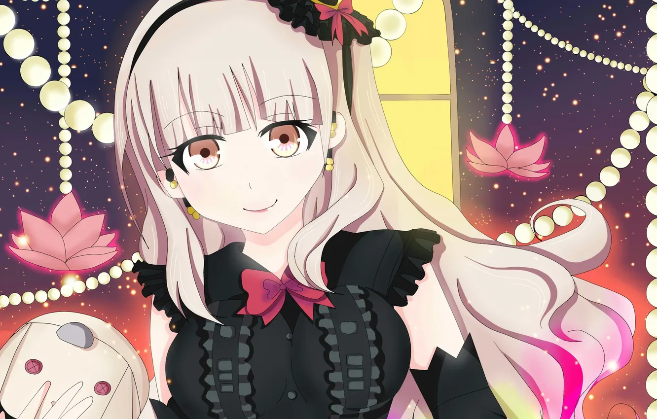 Photo wallpaper flowers, night, girl, beads