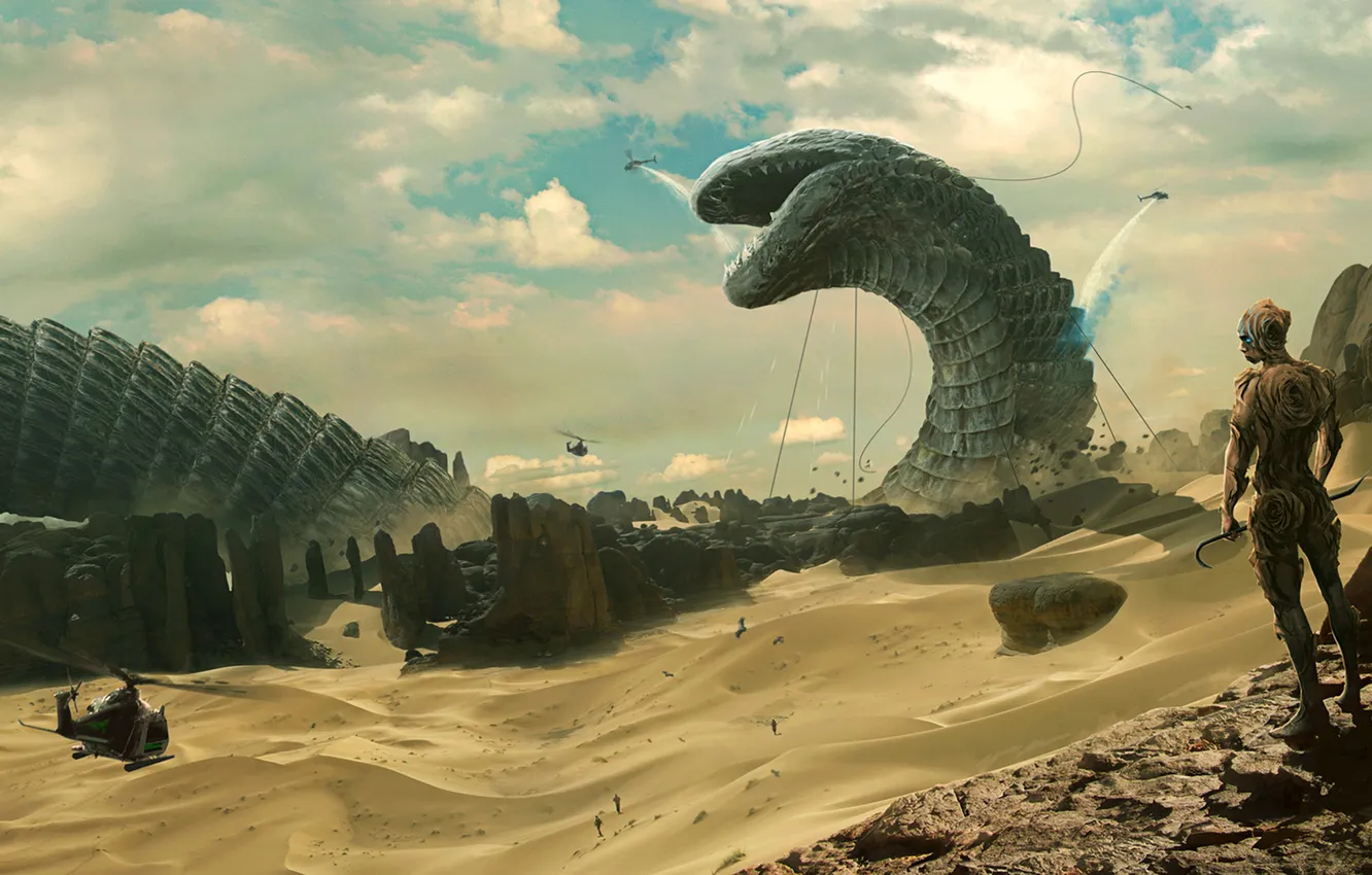 Photo wallpaper mountains, fiction, rocks, desert, art, dune, the worm