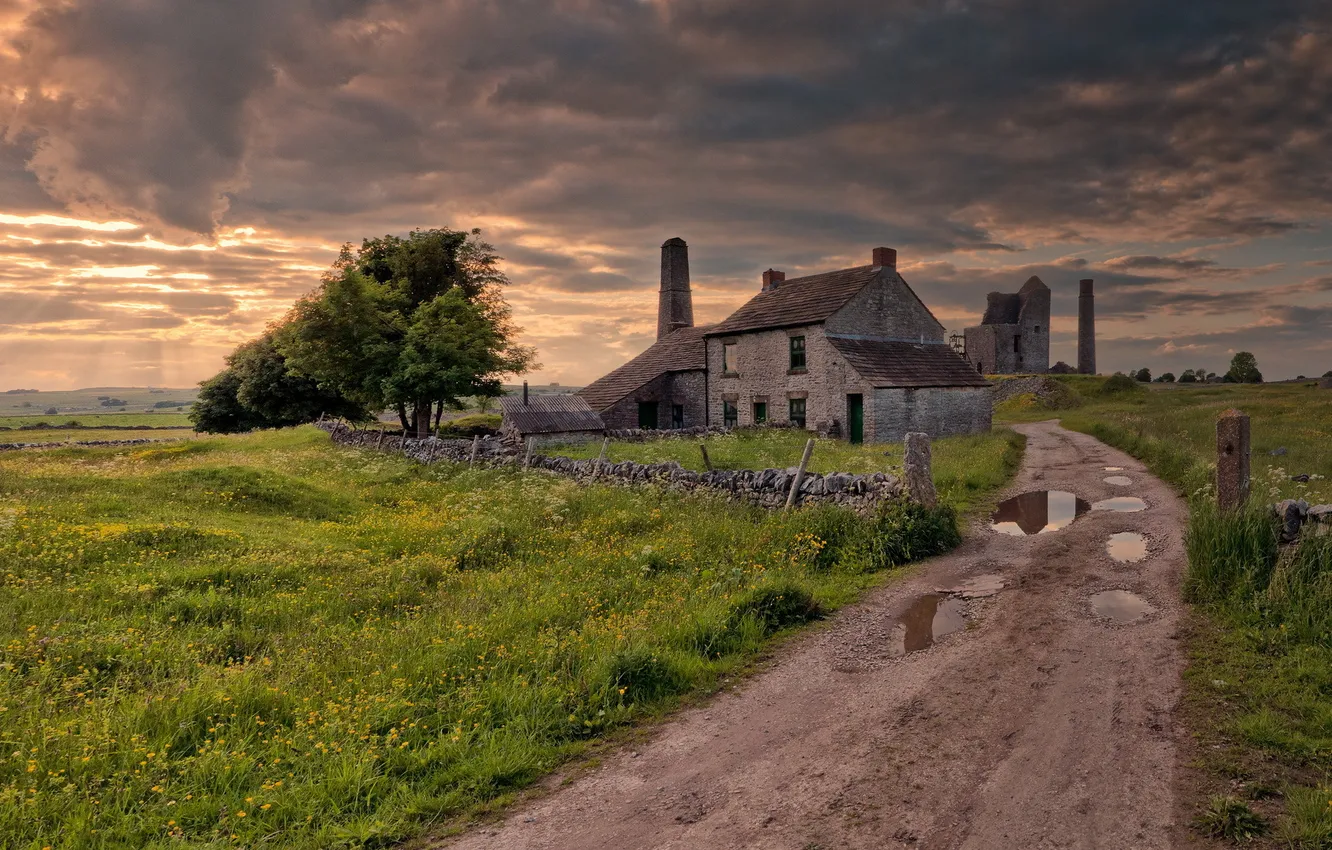 Photo wallpaper road, field, landscape, home