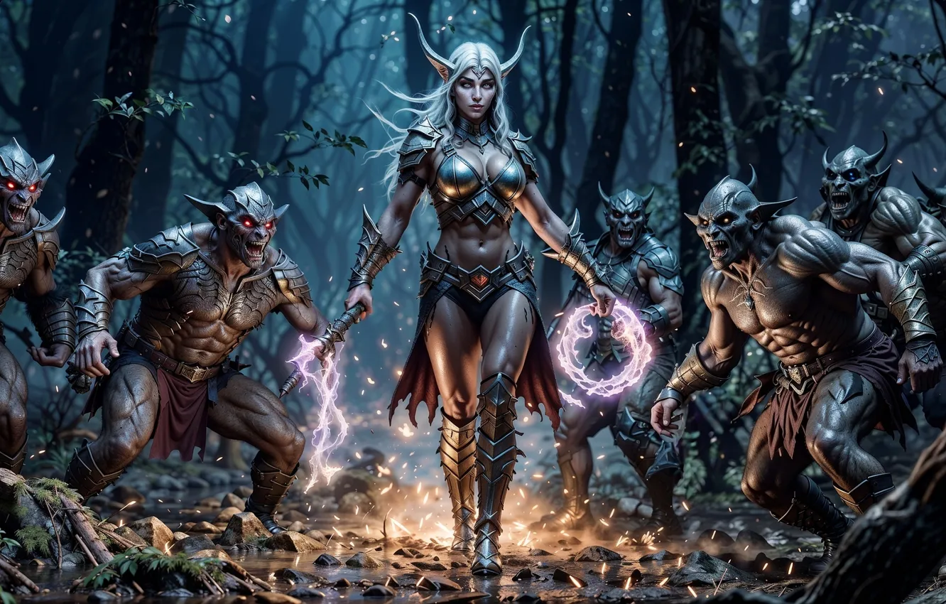 Photo wallpaper forest, girl, magic, Orc