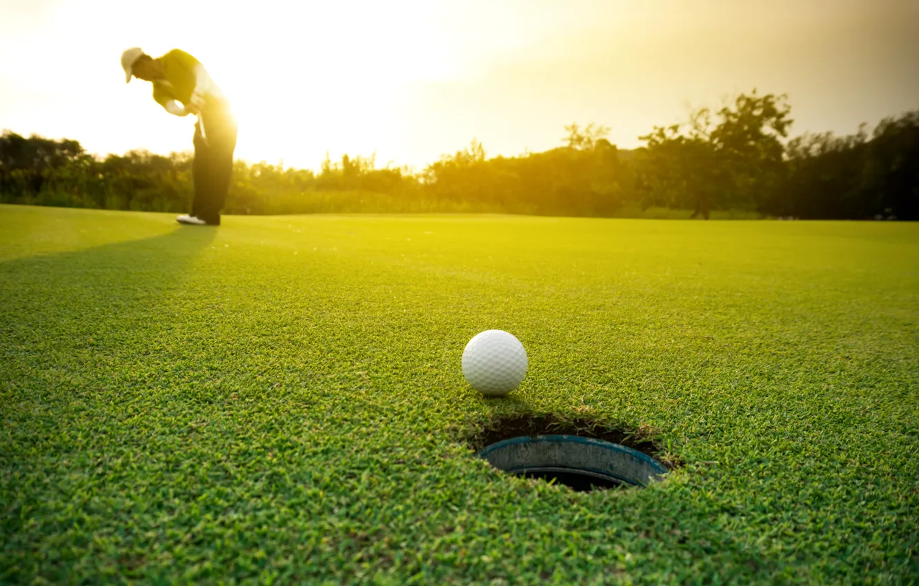 Photo wallpaper grass, golf, ball