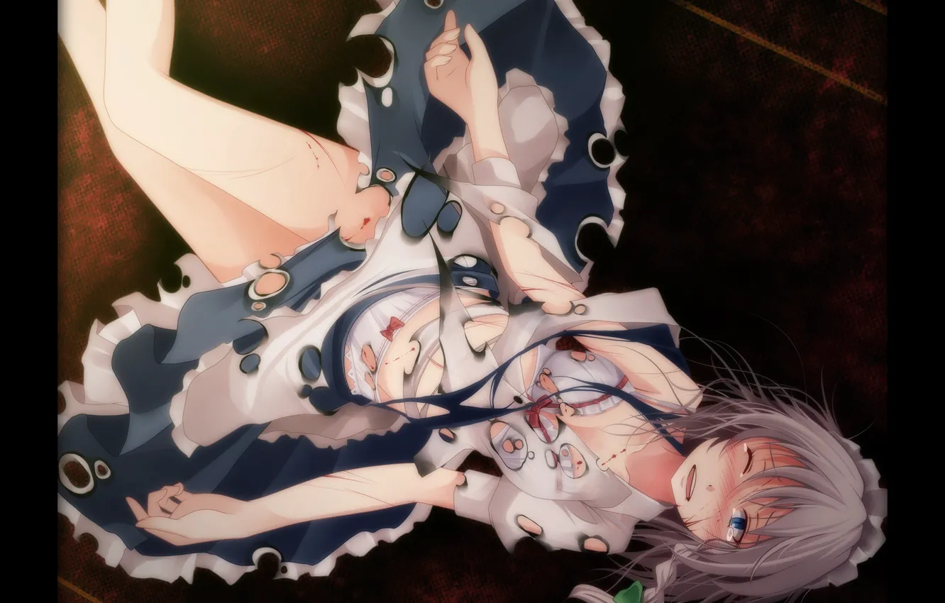 Photo wallpaper blood, the victim, tears, pain, the maid, torn clothes, Izayoi Sakuya, Touhou Project
