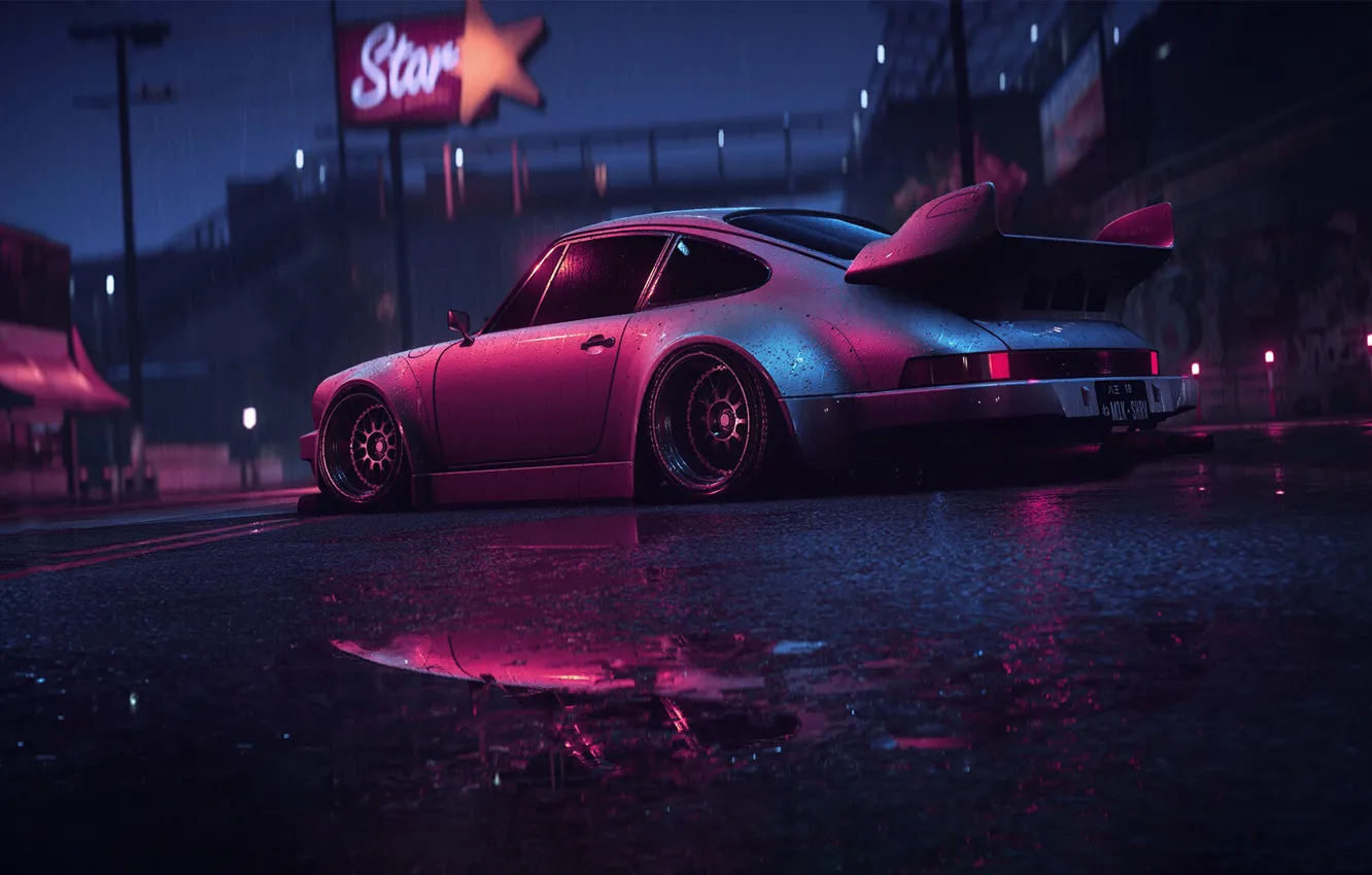 Photo wallpaper machine, auto, the game, neon, Need for Speed, 1973, Game Art, Mikhail Sharov