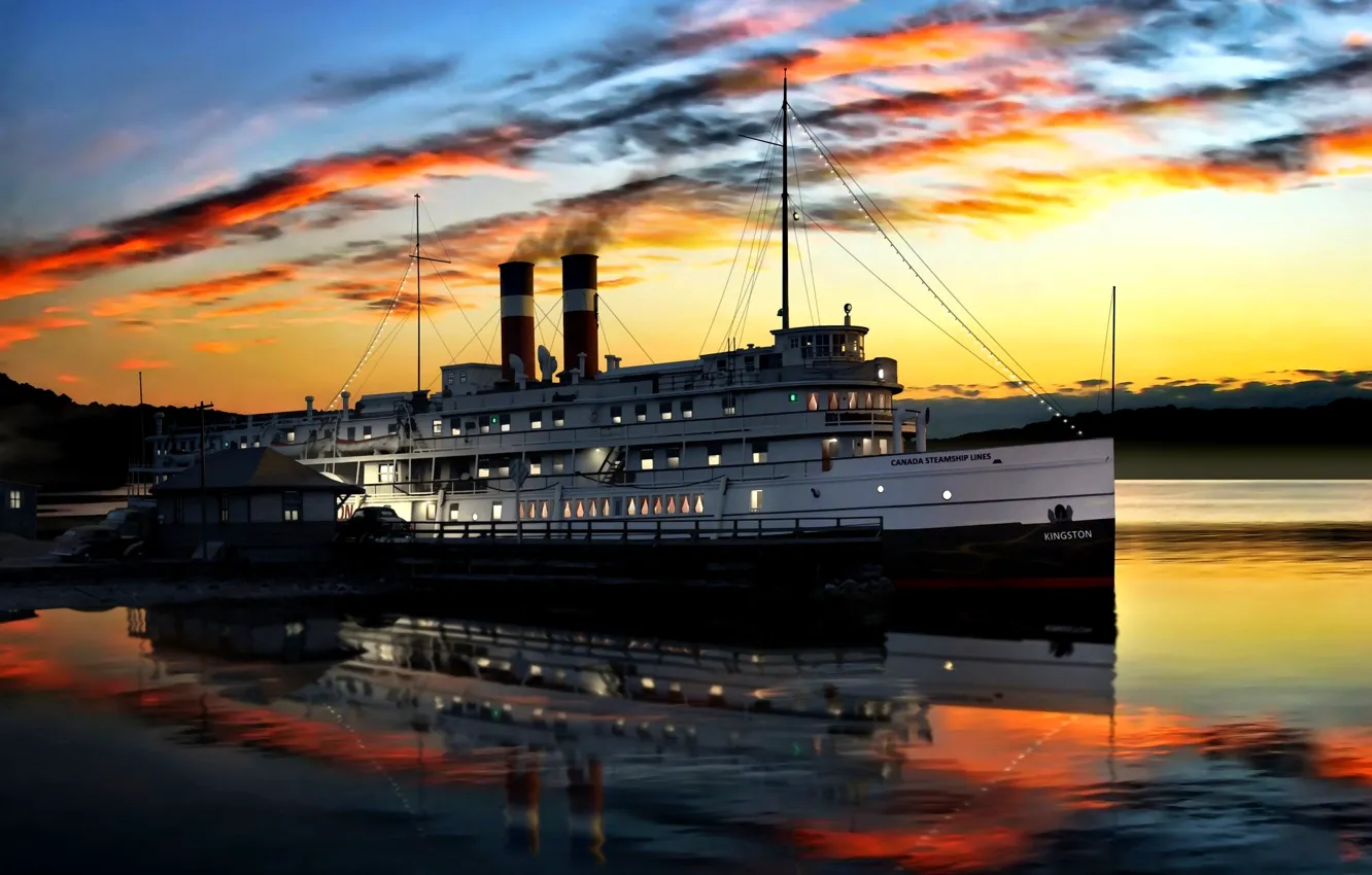 Photo wallpaper steamer, Passenger, Sunset, ''Kingston'', Canada Steamship Lines