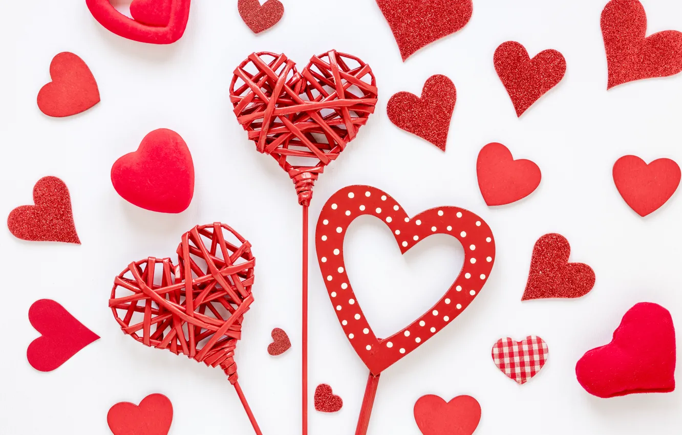 Photo wallpaper love, red, holiday, flat, heart, hearts, white background, Valentine's day