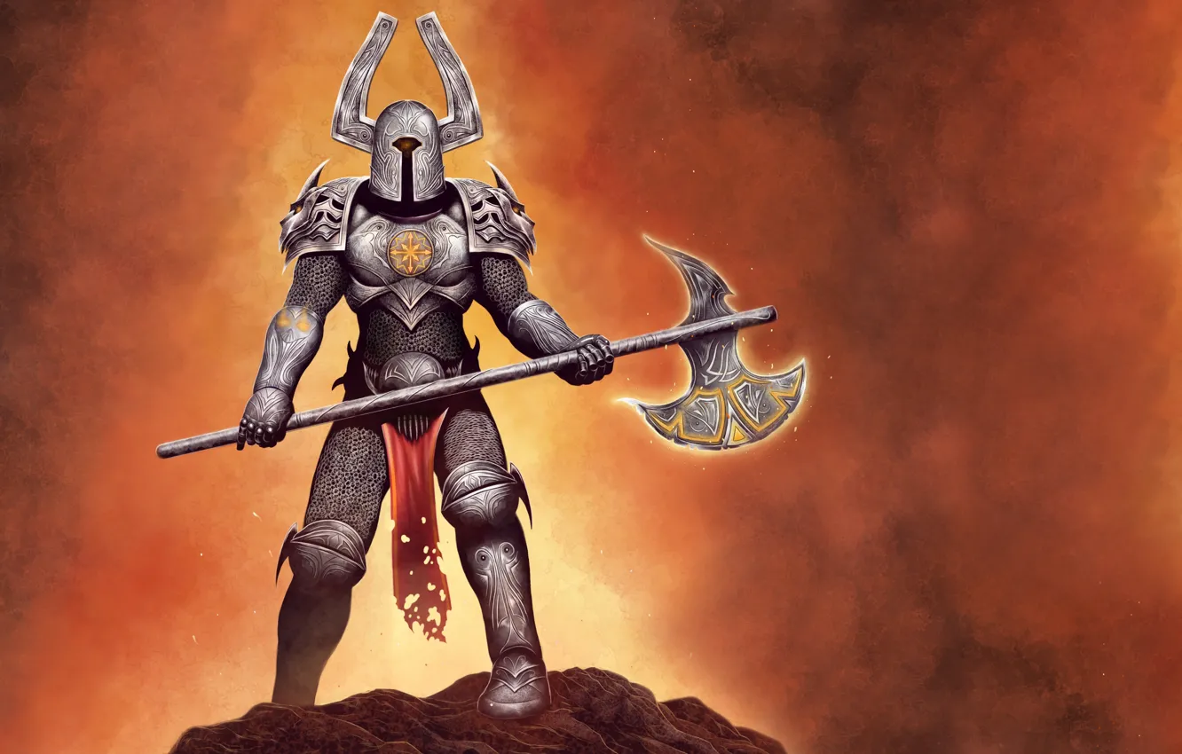 Photo wallpaper weapons, armor, warrior, horns, helmet, knight, metal king