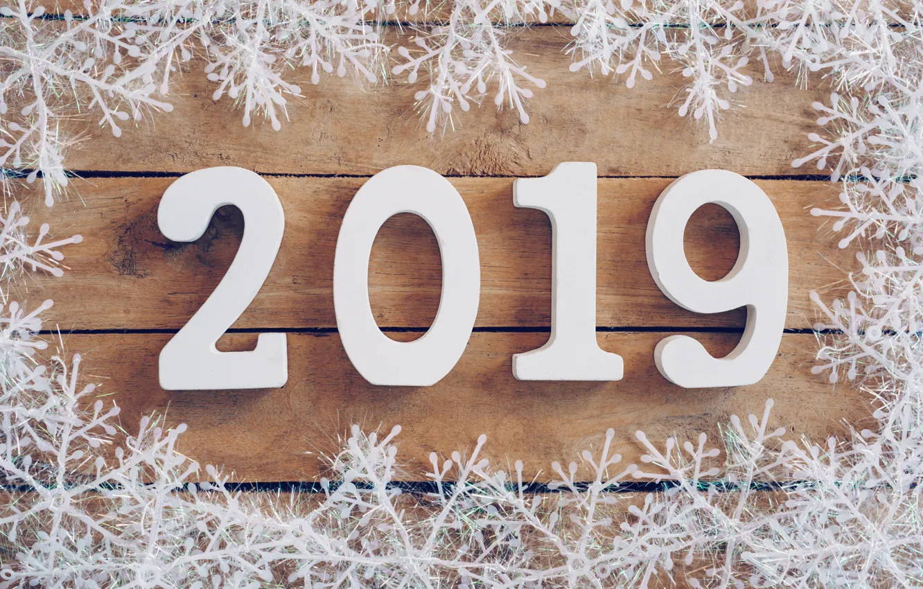 Photo wallpaper winter, trees, snowflakes, Board, new year, wood, winter, background