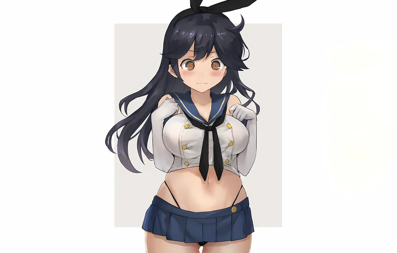 Photo wallpaper girl, sexy, lingerie, cleavage, school uniform, panties, long hair, brown eyes