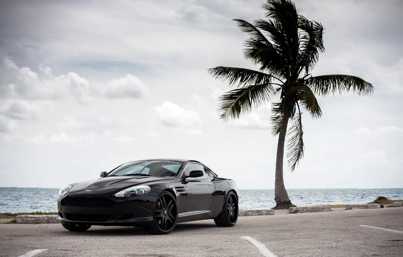 Photo wallpaper Aston Martin, wheels, DB9, black, Forgiato