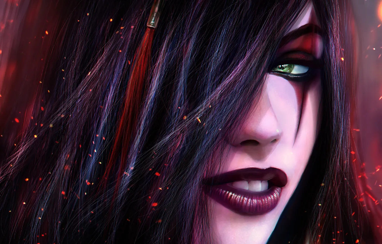 Photo wallpaper girl, face, League of Legends, fan art, Katarina, LoL, Sinister Blade