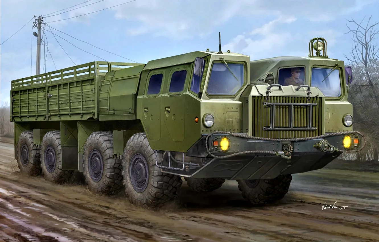 Photo wallpaper Soviet, heavy, terrain, Side, MAZ-7313, a truck