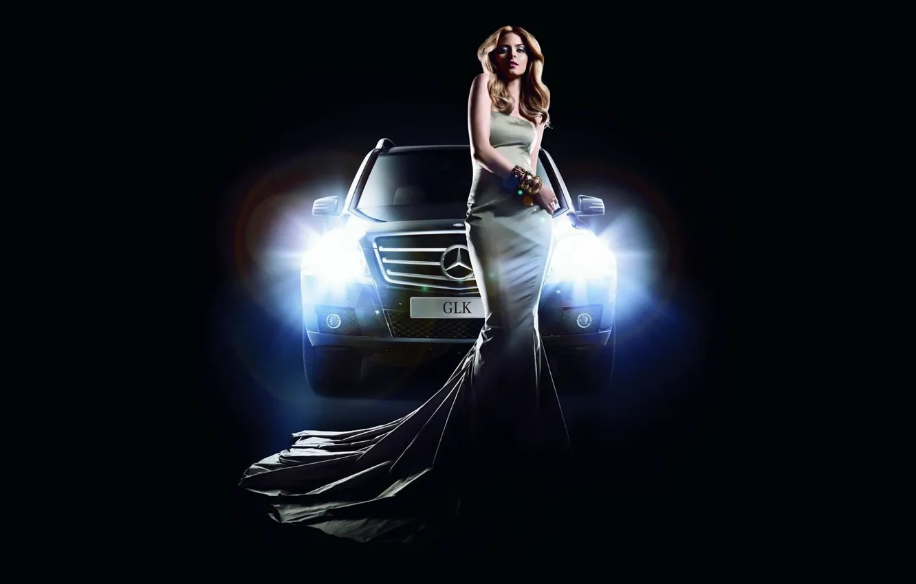 Photo wallpaper machine, girl, light, lights, Mercedes, Mercedes, GLK