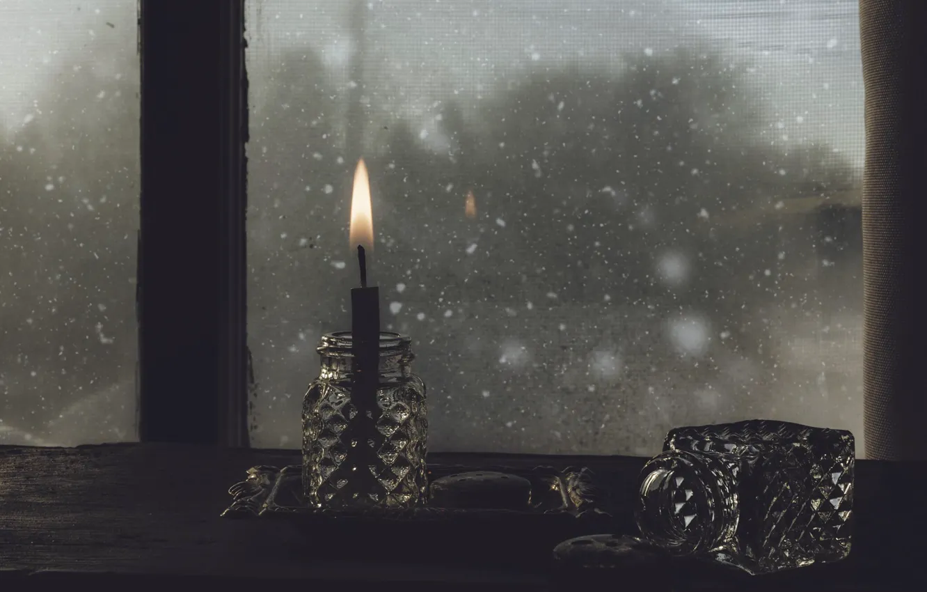 Photo wallpaper the darkness, candle, window