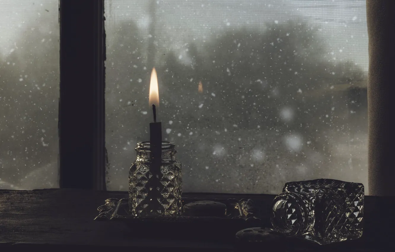Photo wallpaper the darkness, candles, window