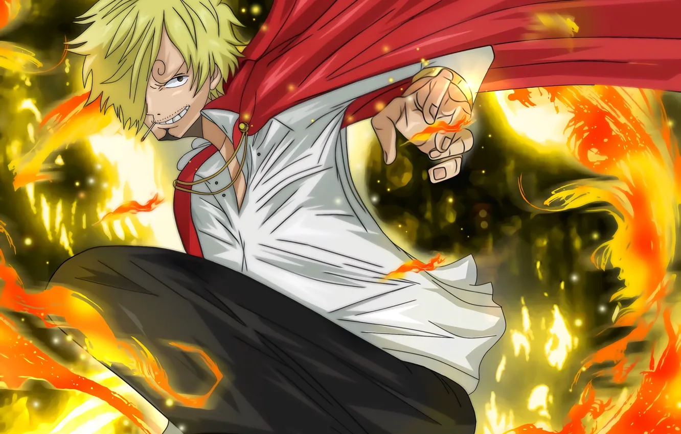 Photo wallpaper fire, guy, One Piece