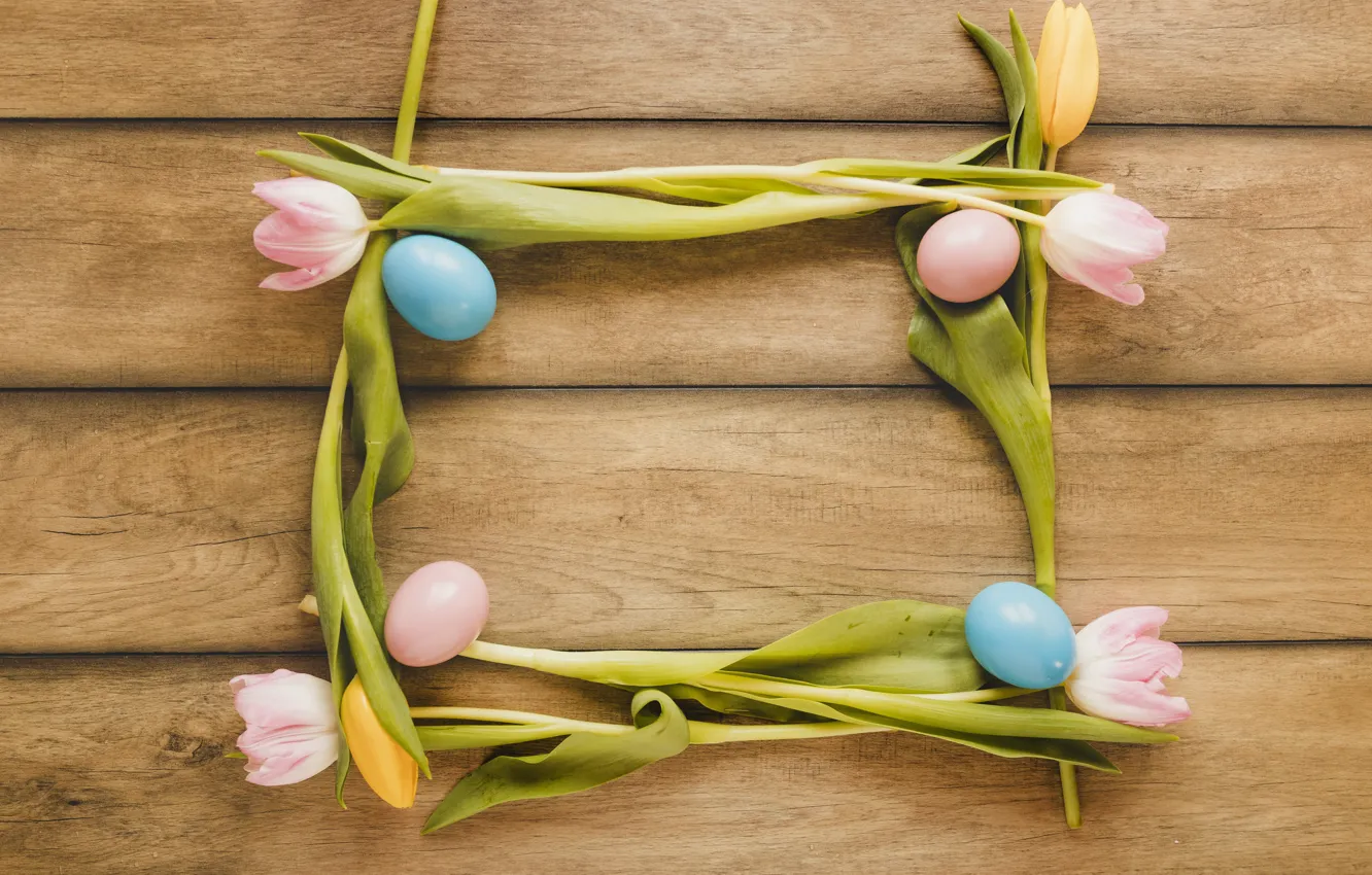 Photo wallpaper eggs, spring, Easter, tulips, Holiday