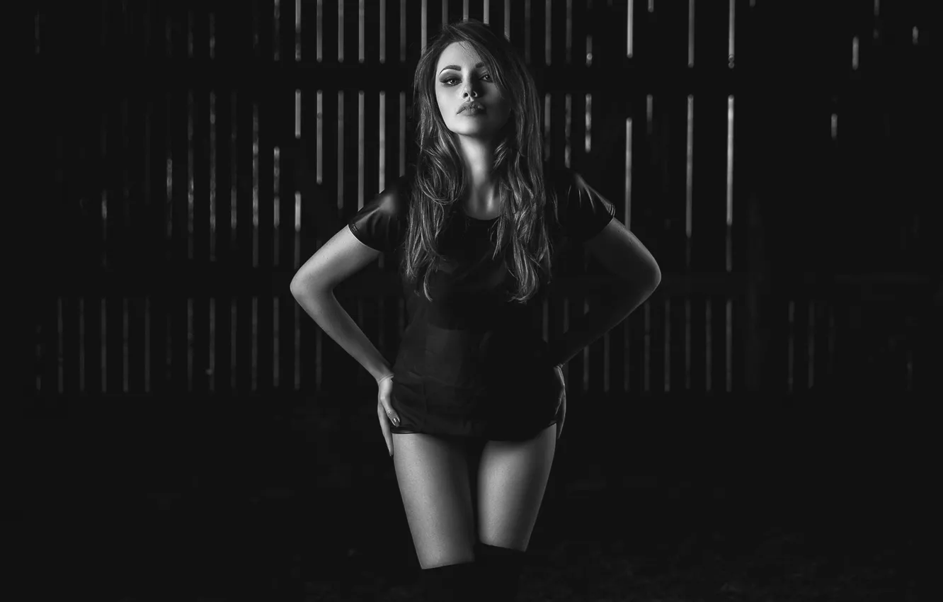 Photo wallpaper look, girl, model, black and white, monochrome, Svetlana Grabenko