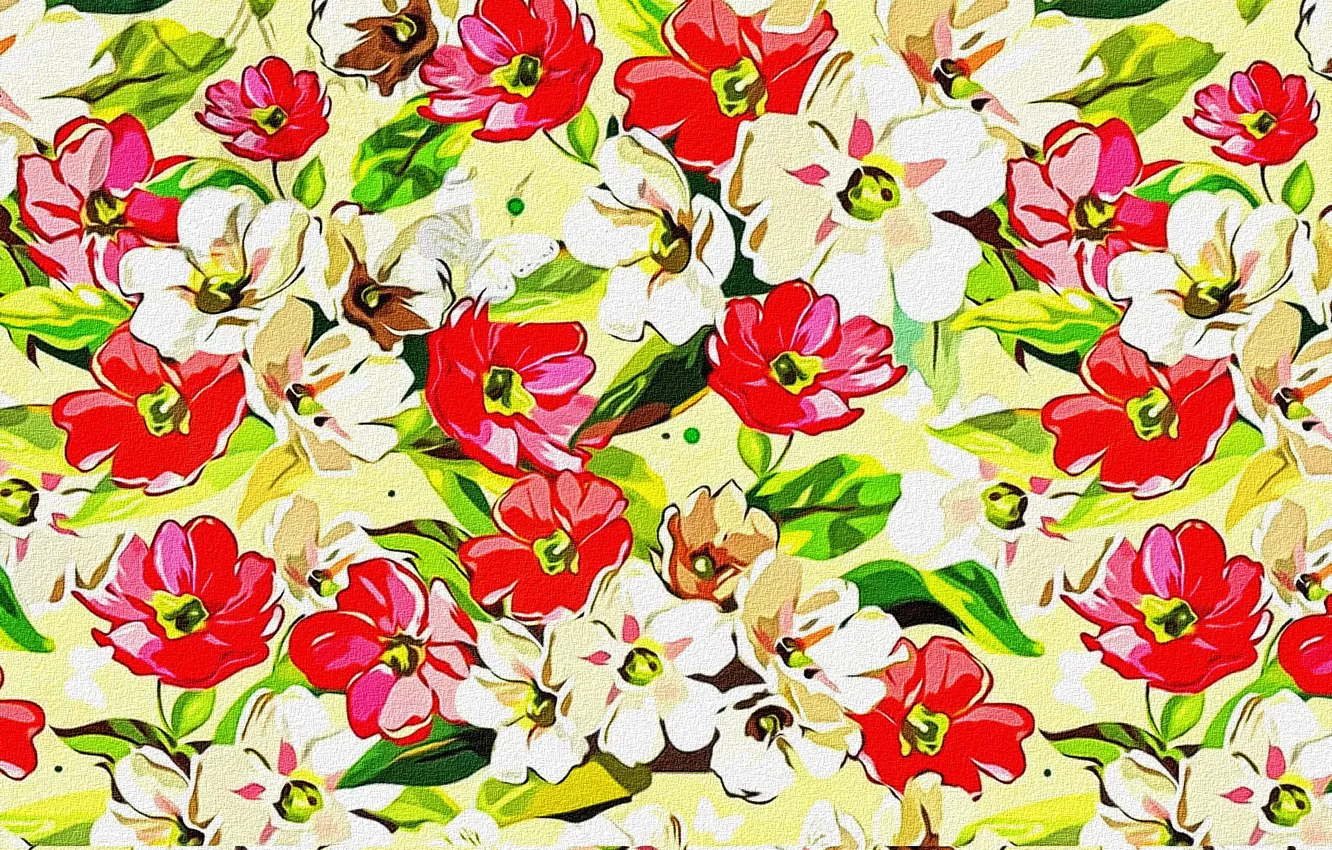 Photo wallpaper flowers, canvas, figure, texture, petals, leaves, textiles, "May flowers"