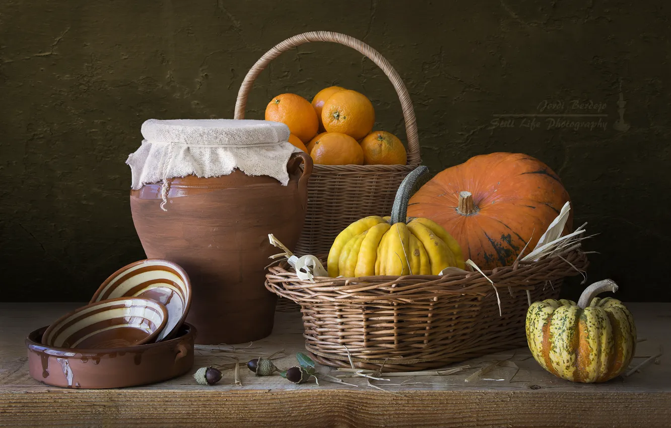 Photo wallpaper basket, orange, pumpkin, pitcher