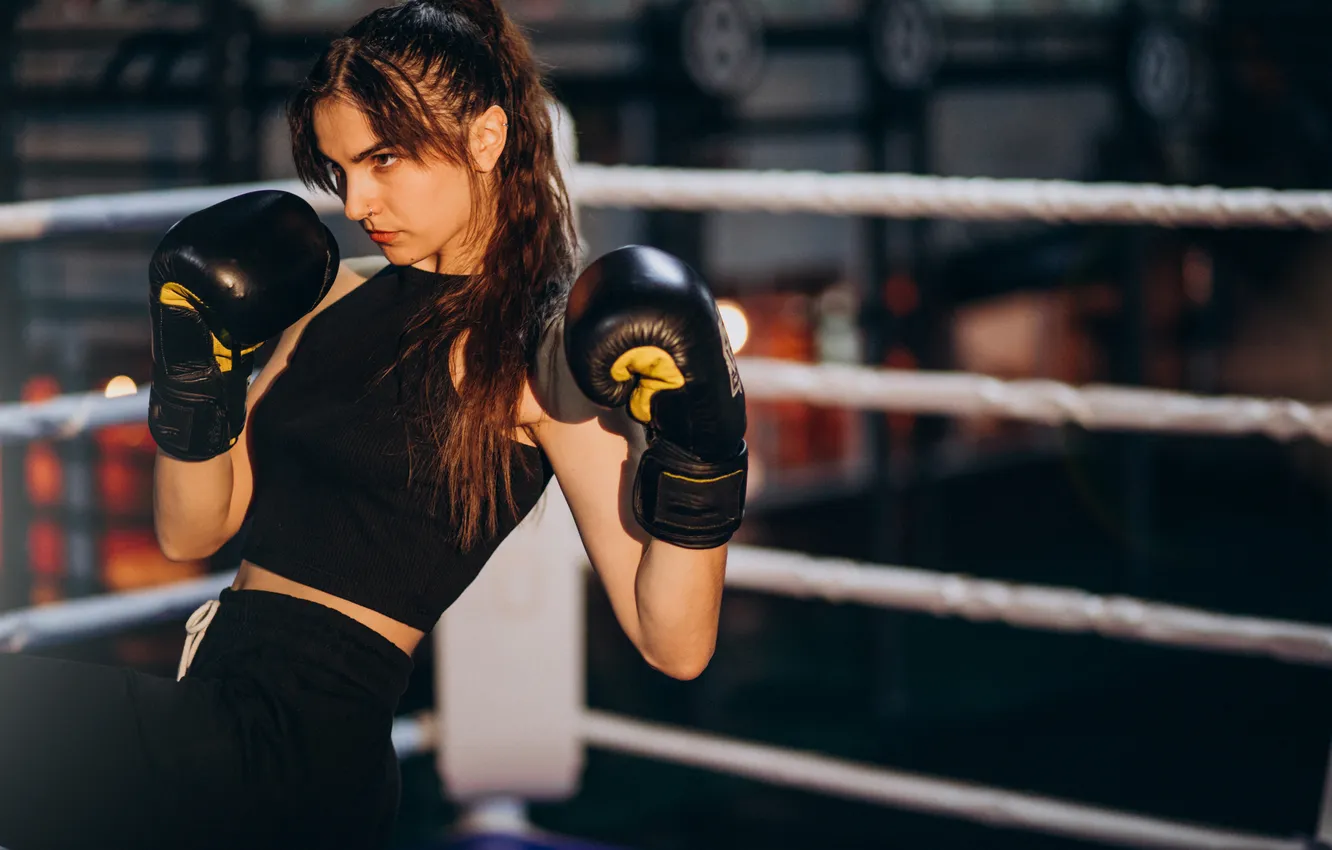 Photo wallpaper woman, young, Boxer, gym, training
