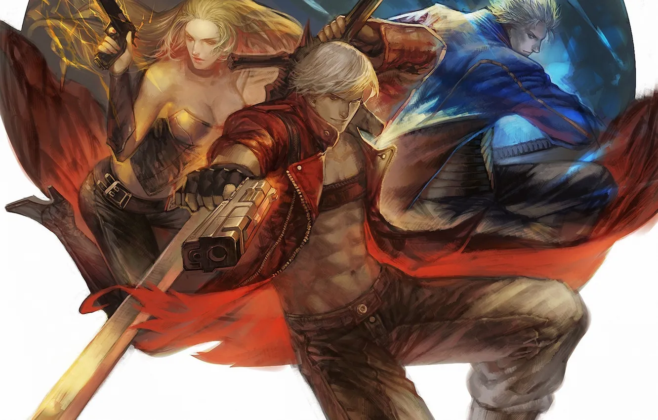 Photo wallpaper girl, weapons, art, guys, Devil May Cry