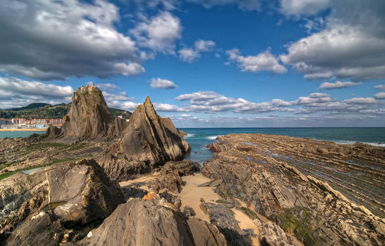 Photo wallpaper sea, the sky, clouds, rocks